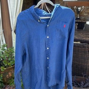Ralph Lauren Indigo Blue Button-Down Shirt with Red Pony Logo